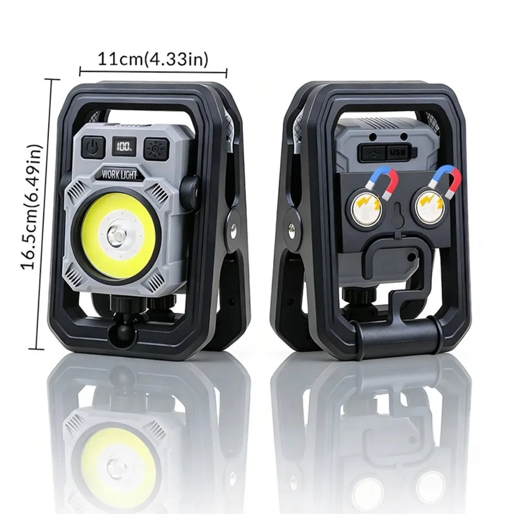 lampe travail magnétique noir clips port usb rechargeable led robuste pratiqueextérieur