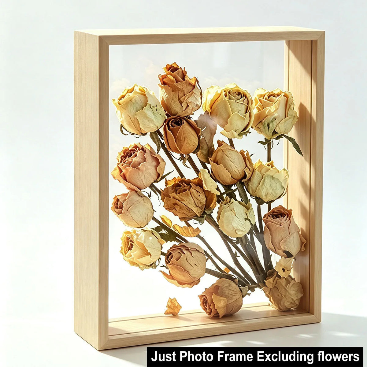 cadre bois vitre transparente fleurs sèches contemporain minimaliste rose pampas marguerites pin