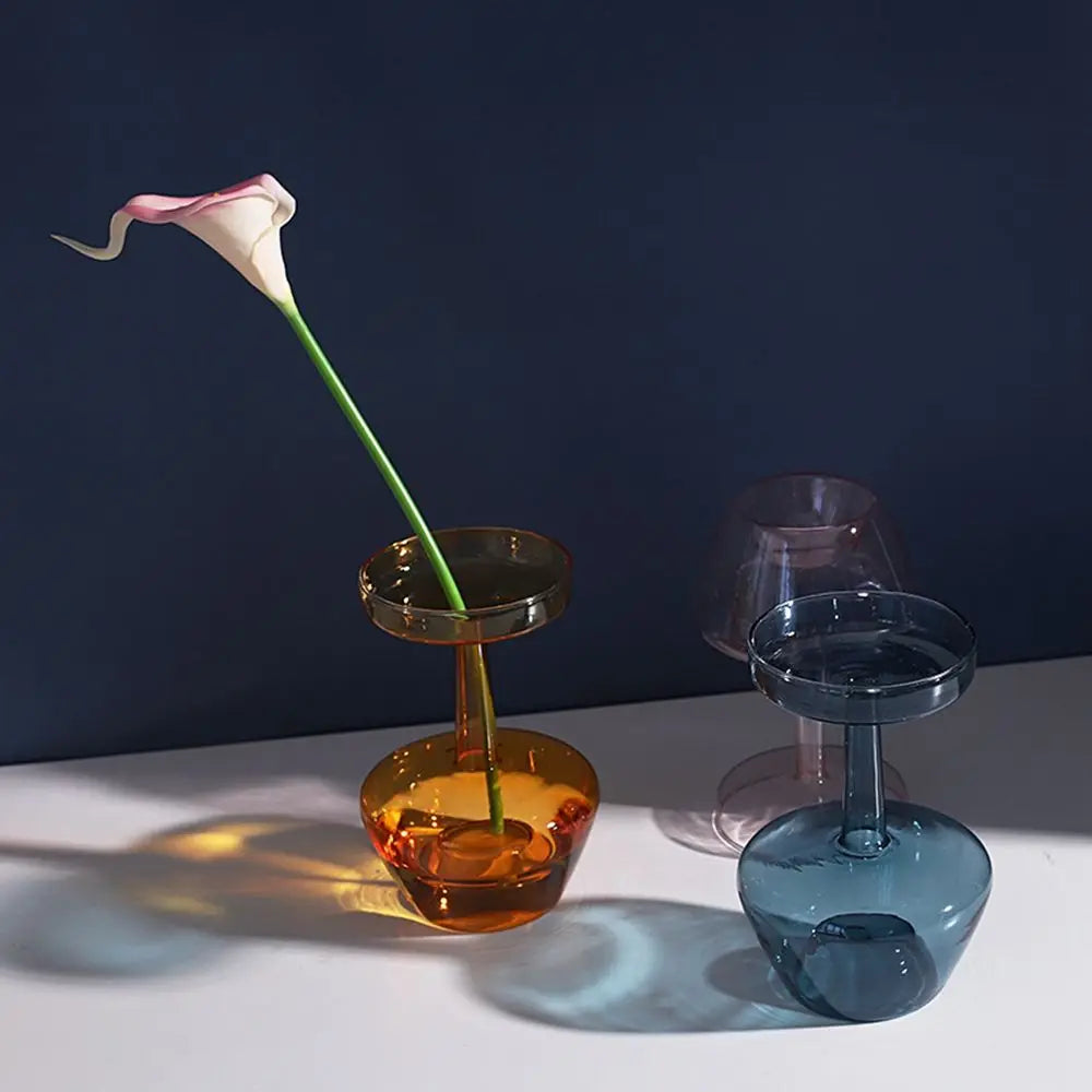 vases verre transparent moderne orange rose sphères empilées décoration maison table fleurs hydroponiques