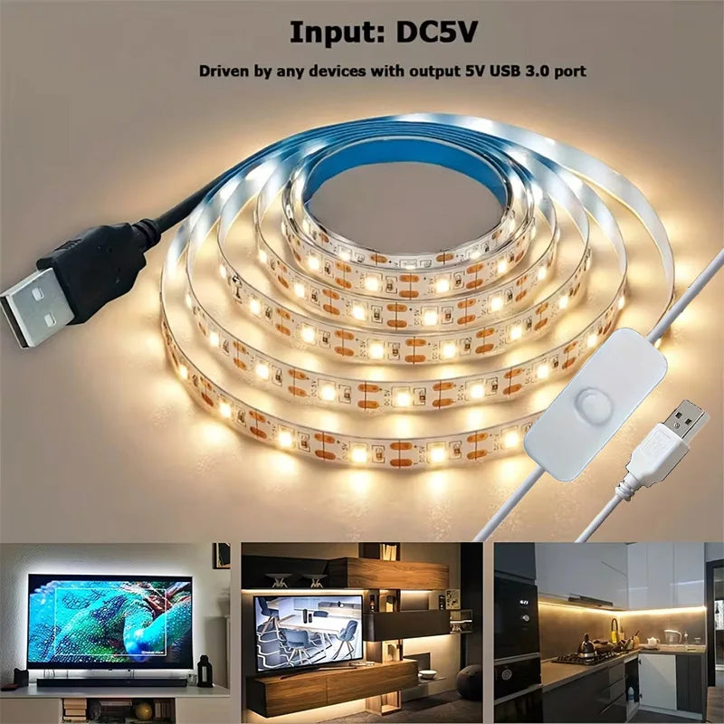 ruban led blanc chaud smd 2835 moderne adhésif cuttable rétroéclairage décoration enceinte usb