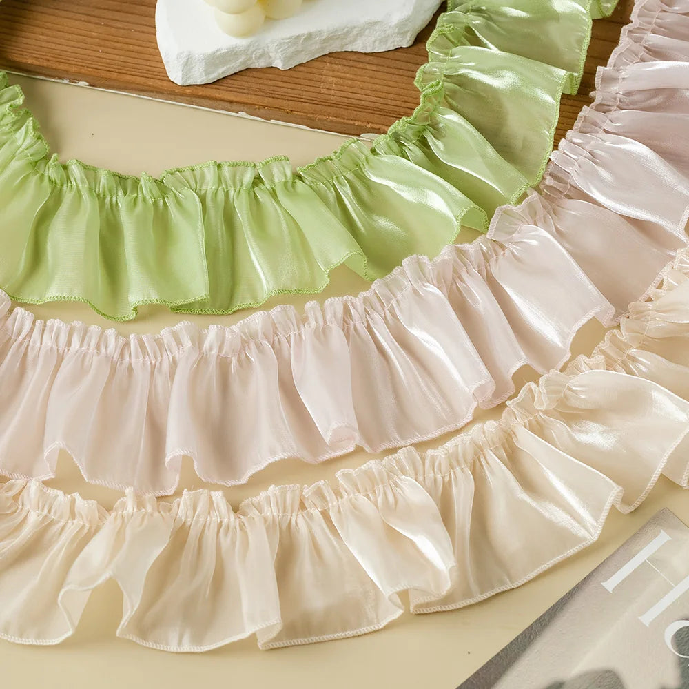 rubans plissés blanc bleu clair violet vert clair rouge noir 7cm largeur polyester classique