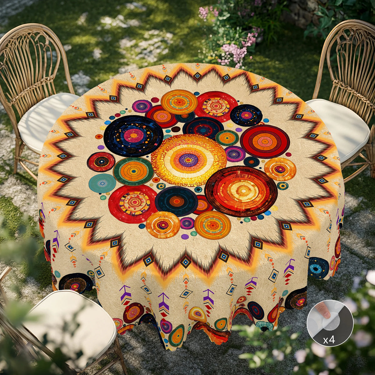 nappe boho chic ethnique motifs géométriques couleurs vives imperméable réutilisable machine clips tableextérieurintérieur