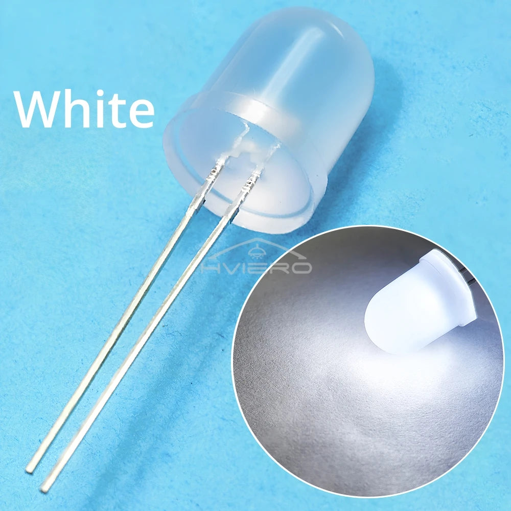 ampoules led diodes 10mm bleu rouge vert blanc chaud jaune diffuses diy commercial