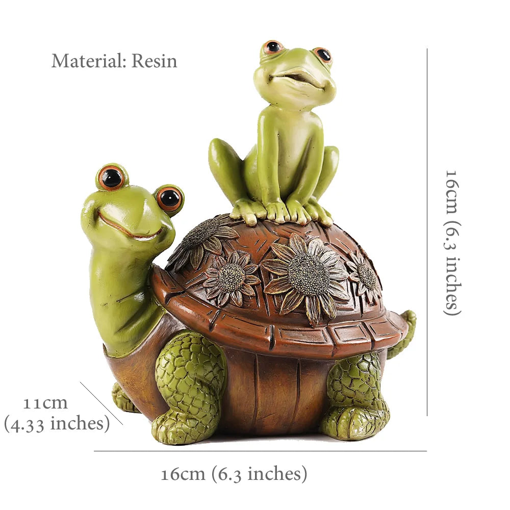 statuette tortue grenouille résine verte marron motifs floraux décoratif jardin animalierextérieur