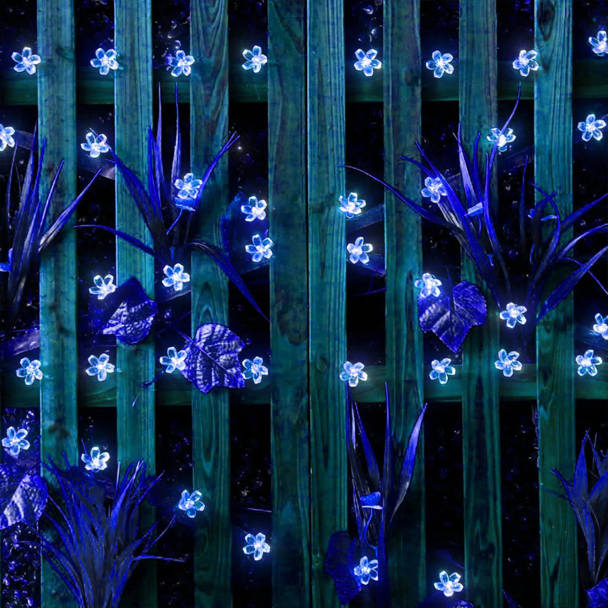 guirlande lumineuse solaire bleu clair fleurs modernes 20m 200leds jardin