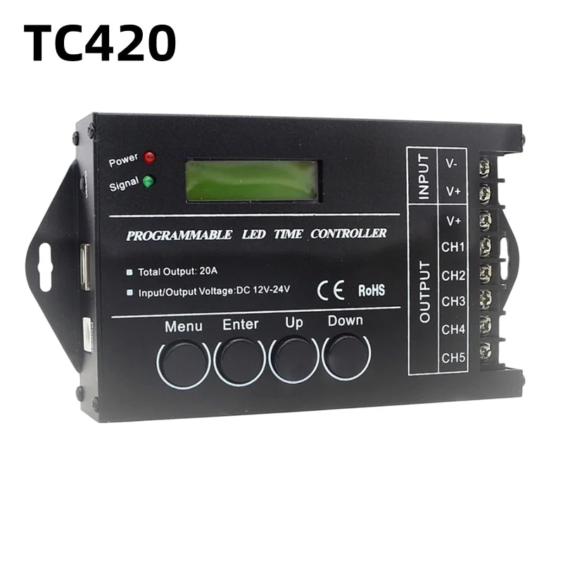contrôleur led programmable wifi noir 12v 24v 5canaux 20a rgbw cct dim clips lcd