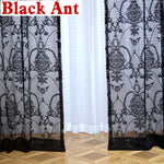 rideau noir blanc floral ajouré translucide classique élégant anneaux métalliques mur rideau fenêtre