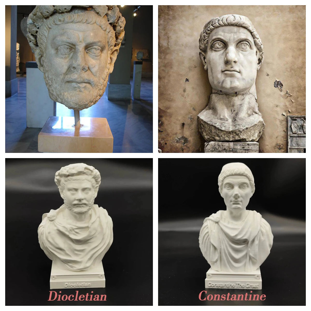 statues romaines antiques blanc bustes historiques détails classiques socle carré blanc