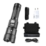 lampe torche led rechargeable zoom télescopique lumière intense mode réglable rainures antidérapantes noire moderne