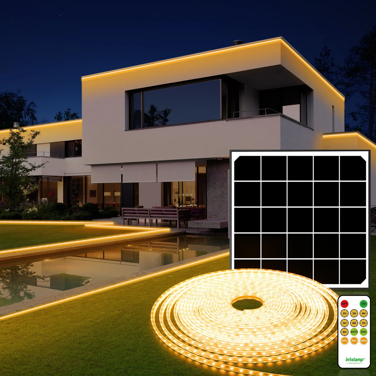 ruban led solaire 10 mètres blanc chaud ip65 moderne télécommande