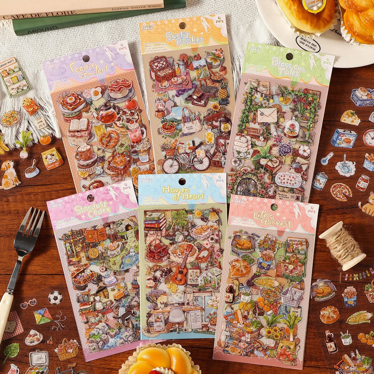 sticker mignon multicolore animaux fruits fleurs pique nique détails illustré clips boisscrição automática aqui