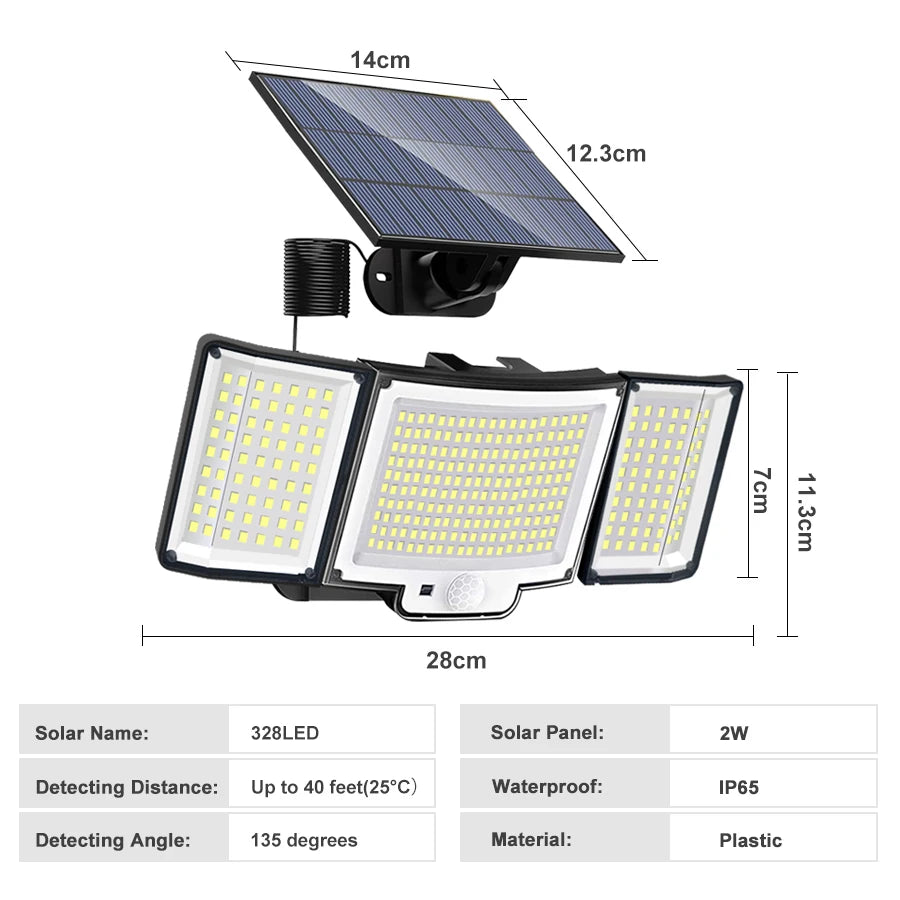 lampe solaire détecteur mouvement 348 led moderne étanche ip65 abs noir blanc télécommande clips