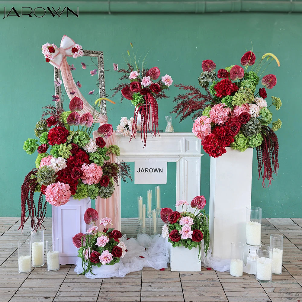bouquet artificiel rouge rose hortensia anthurium arrangement floral décoration événement table maisonextérieur classic