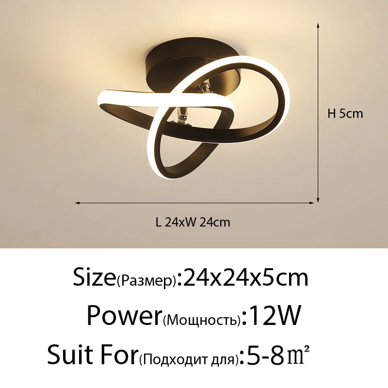 luminaire moderne led noir blanc doré abstrait spirale fixe contemporain opaque semi encastré