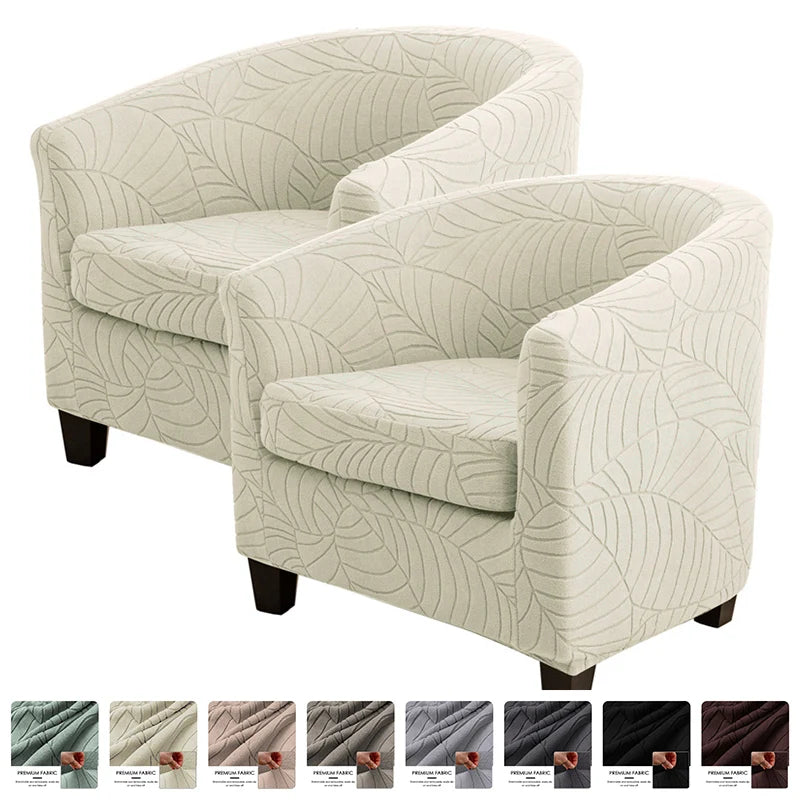 housse fauteuil tubulaire moderne feuilles stylisées beige clair fixations coussin détachable protection maison bar