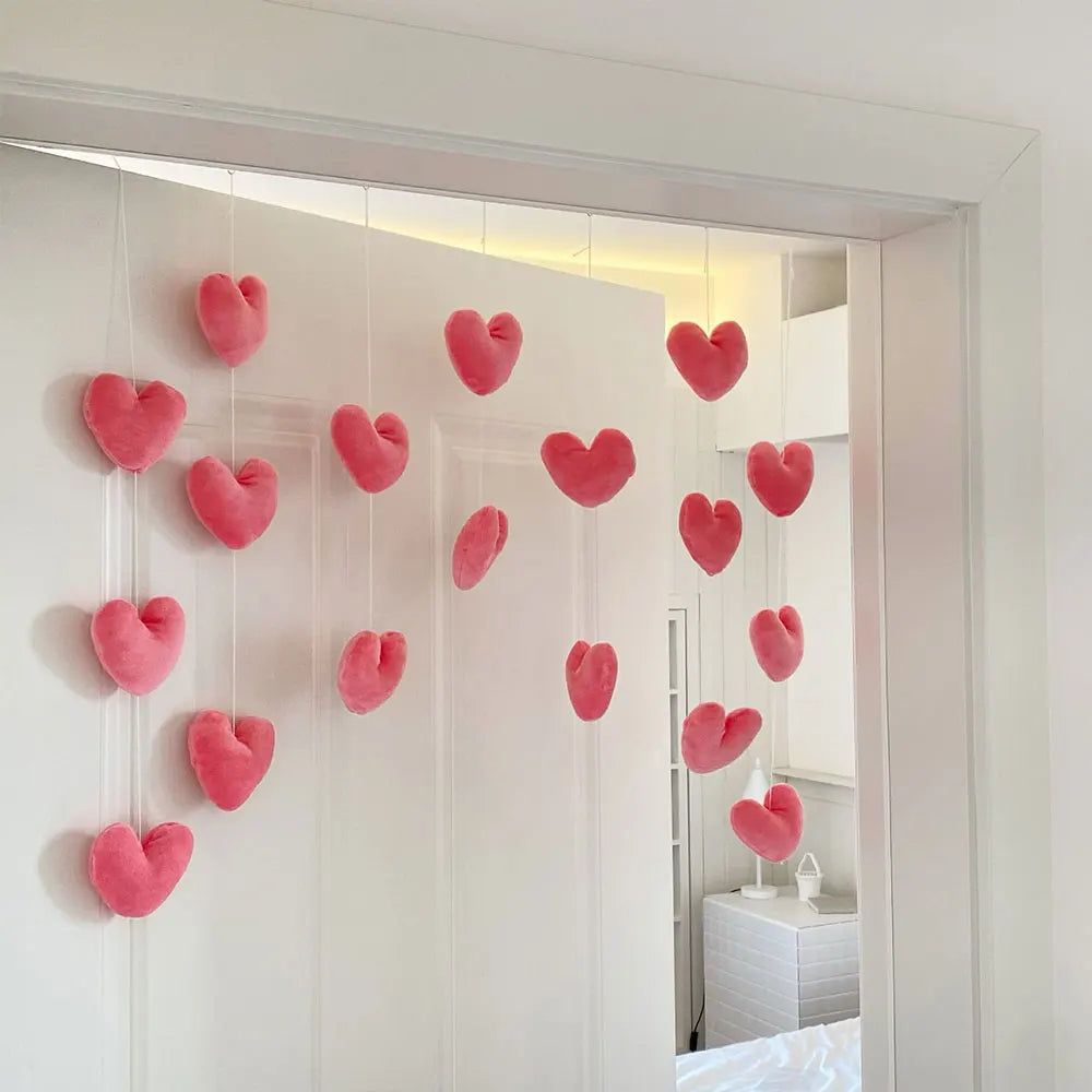 guirlande décorative porte fenêtre rose feutrine bows étoiles enfantin doux transparent fixations filsSuspension