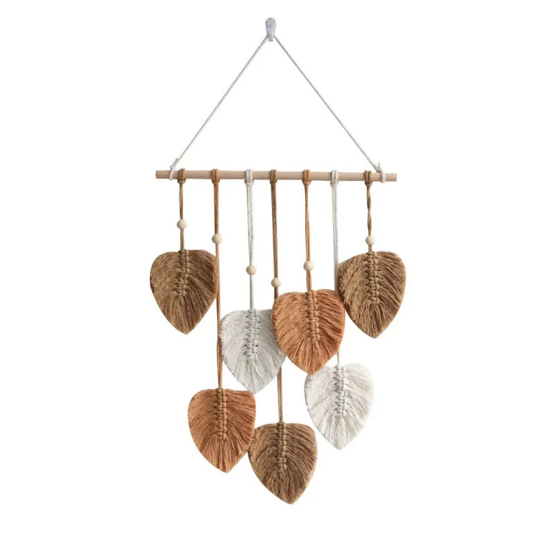 décoration murale boho feuilles macramé vert rose blanc coton polyester 40x90cm crochet