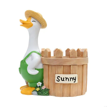 pots fleurs décoration canard imitation bois champignon champêtre mignon bienvenue soleil