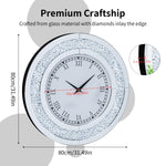 horloge murale moderne or strass 80cm quartz aiguille miroir salon