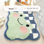 tapis bain antidérapant polyester feutre décoratif carreaux géométriques souriant vert clair bleu marine