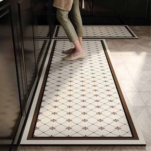 tapis sol cuisine salle bain antidérapant absorbant eau motif géométrique moderne beige noir