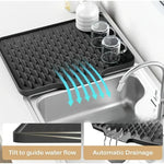 tapis séchage vaisselle silicone noir rayures diagonales moderne assainissement facile comptoir évier refroidisseur