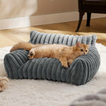 lit chat gris blanc velours rayures moderne confortable