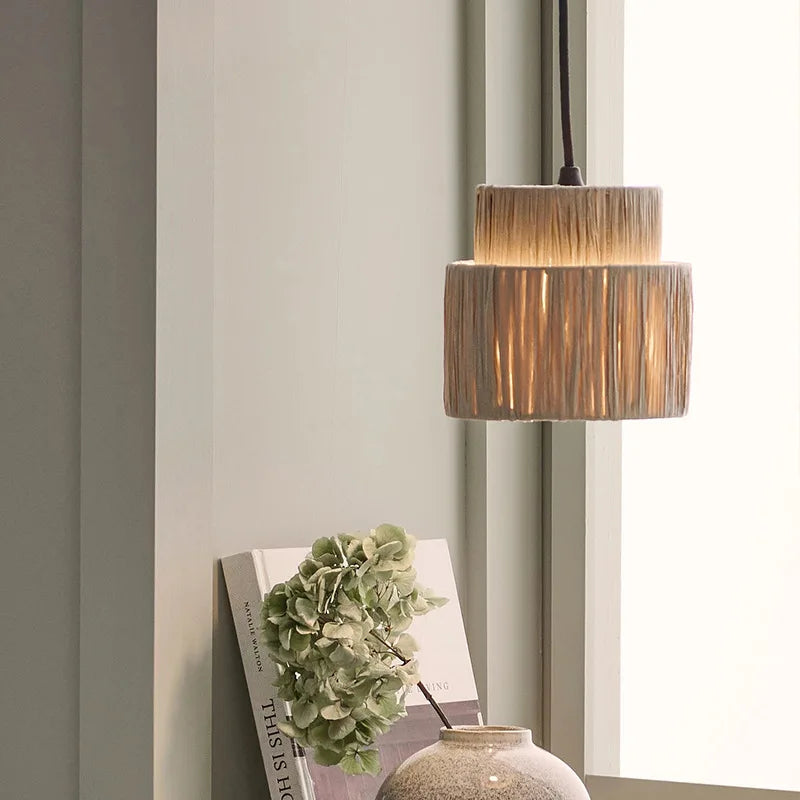 lampe suspendue moderne beige rayures horizontales opacité salon chambre pendentif câble noir 2000 82000
