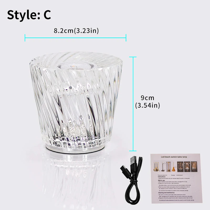 lampe table led cristal transparent moderne rechargeable usb adjustable lumière chambre coucher