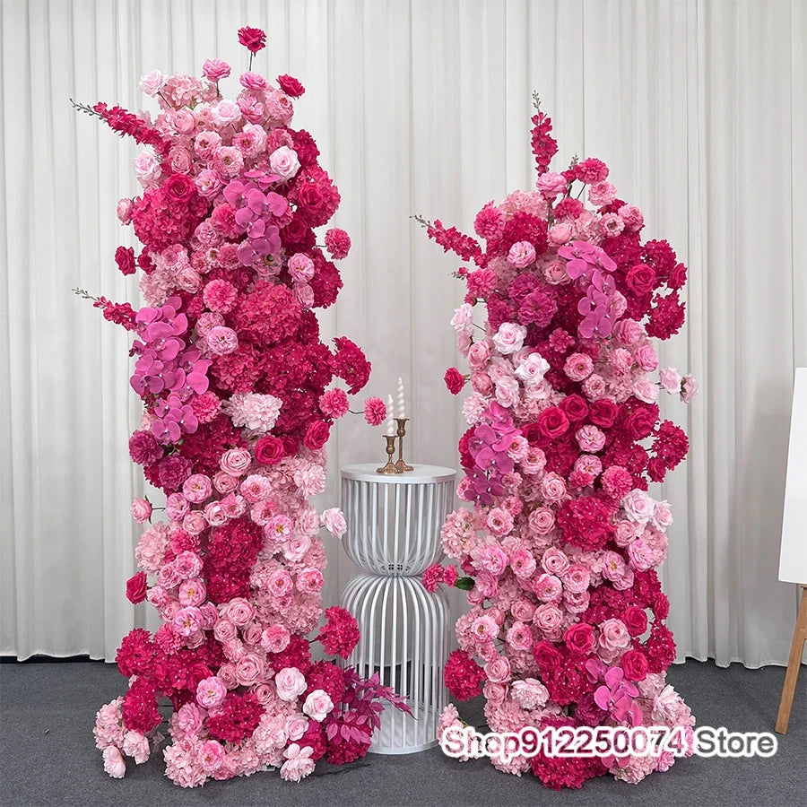 décoration mariage romantique roses artificielles colonnes florales bienvenue panel bienvenue