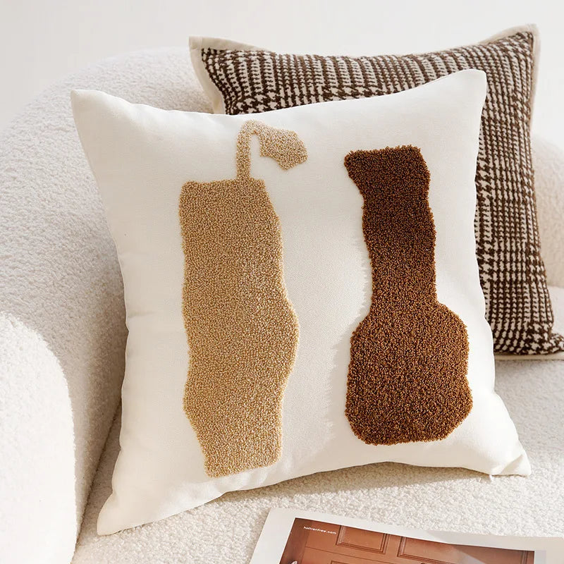 taies d'oreiller patchwork contemporain coussin carré blanc noir marron géométrique arrondi non toxique respectueux