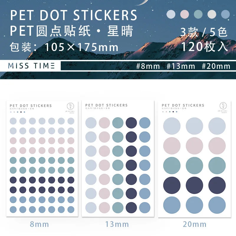 sticker rond minimaliste bleu rose gris blanc adhésif decoration journal 120pcs moderne unitaire