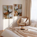 toile d'art abstraite fleurs feuilles moderne minimaliste beige marron blanc vert sans cadre