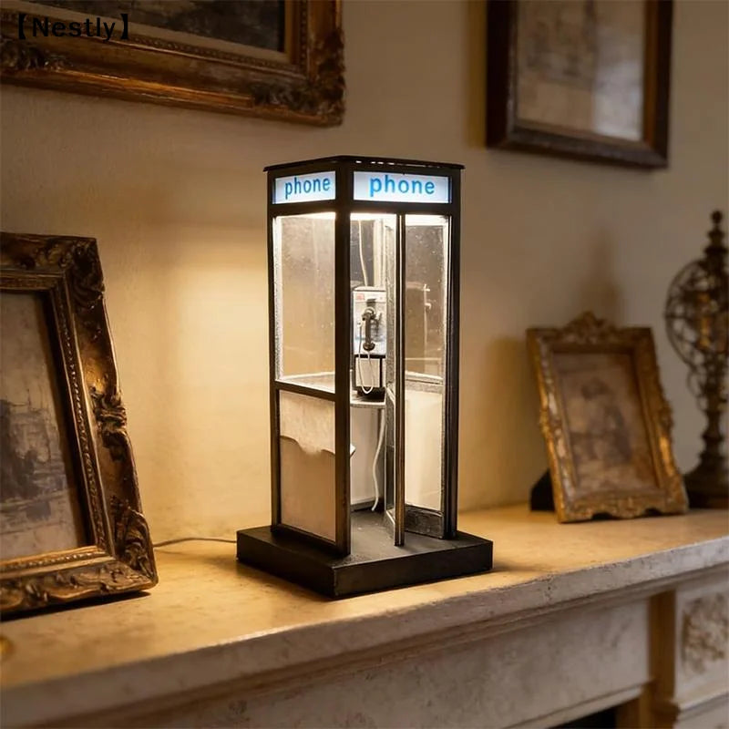 veilleuse rétro cabine téléphonique miniature téléphone led noire blanche transparente vintage