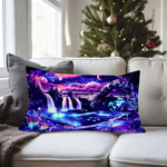 housse coussin rectangulaire impression polyester double face cascade paysage moderne bleu violet rose vert