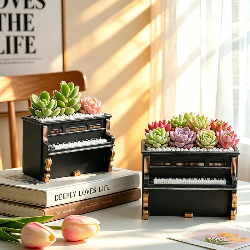 piano miniature résine noir doré succulentes décoration vintage floral