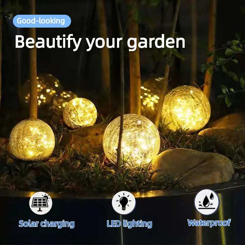 décoration extérieure boule lumineuse solaire ip65 20 led craquelée moderne minimaliste