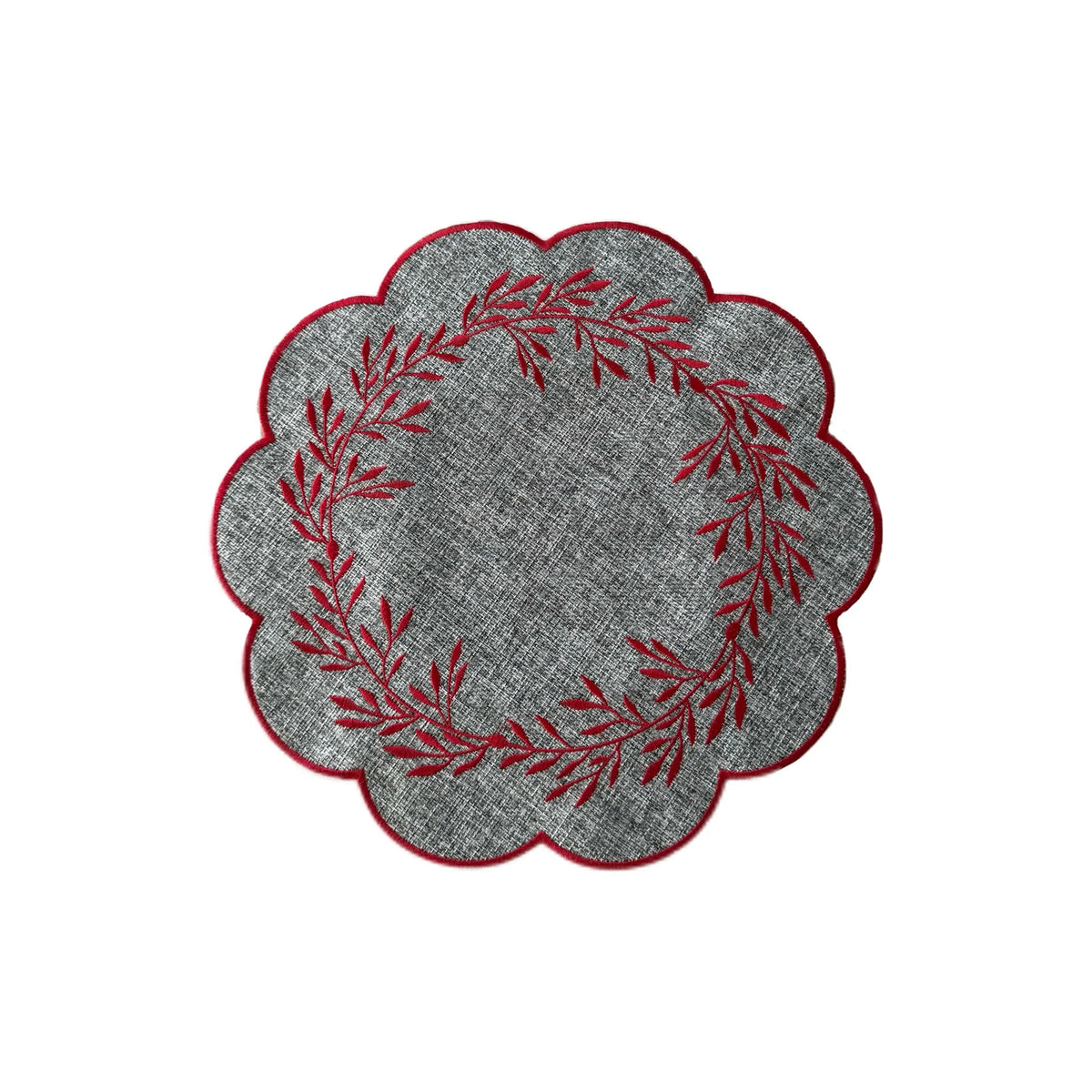 tapis table classique marron gris vert orange rouge guirlande feuilles blanches bordure dentelée 38cm