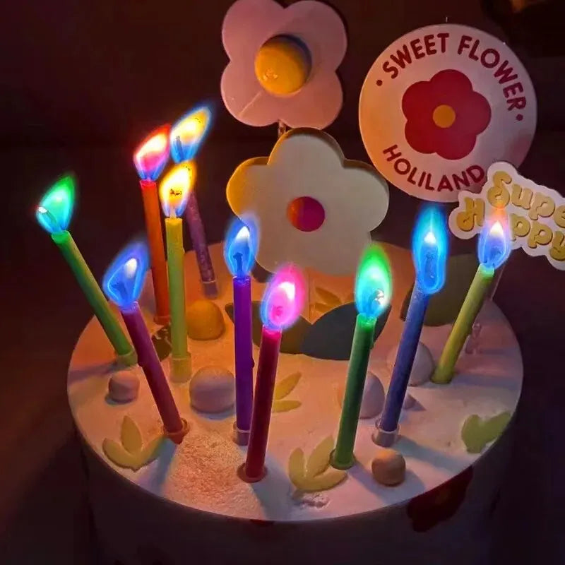 bougies colorées anniversaire gâteau décorations fleurs fruits texte happy birthday moderne festive