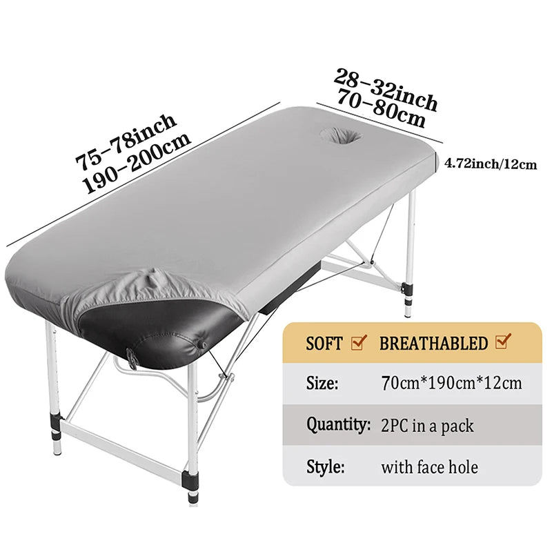 housses protection table massage lit spa coton polyester gris blanc élastiques professionnel minimaliste