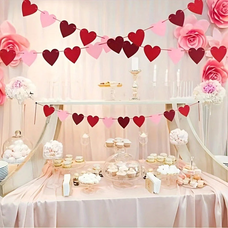 guirlande coeurs feutre rouge rose blanc decoration saint valentin anniversaire mariage festif