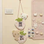 cadre photo mural rose enfantin points verts coeurs visage chat décoratif coréen