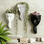 Cache plantes mural masque blanc beige noir texture granuleuse moderne sculptural adhésif succulente