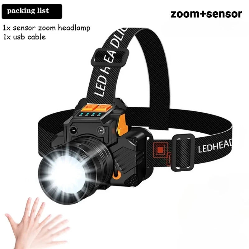 lampe torche noire orange ajustable rechargeable usb sensor mouvement induction switch moderne fonctionnelle