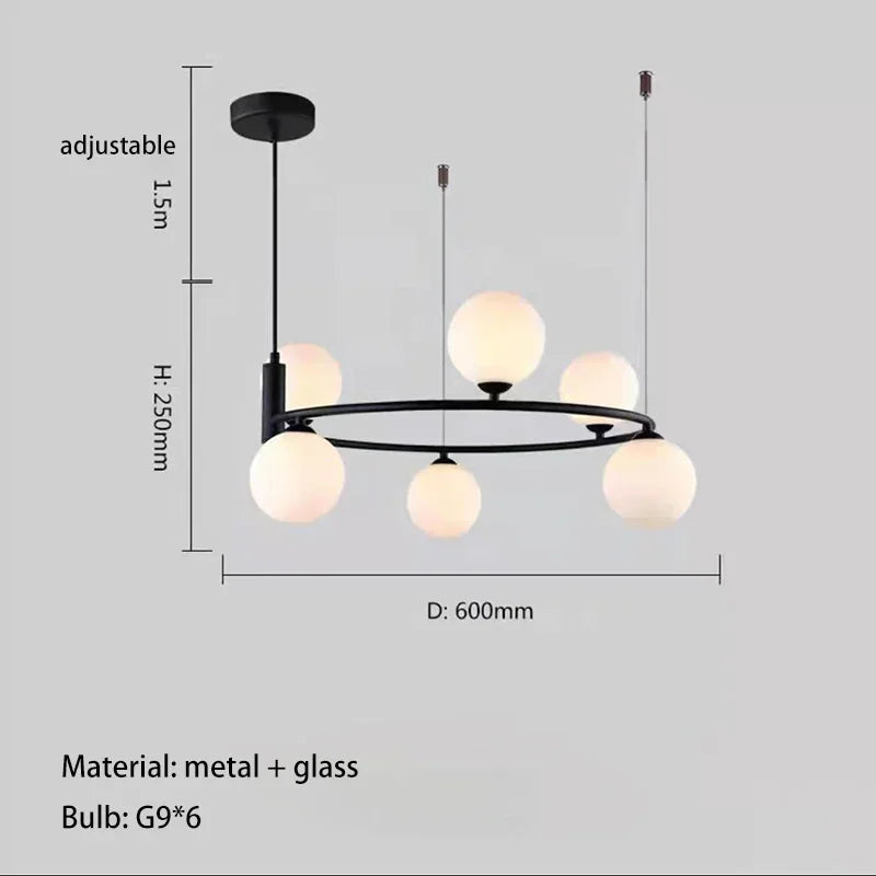 suspension luminaire moderne sphères verre translucides anneau métal doré salon chambre scandinave