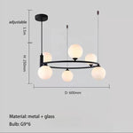 suspension luminaire moderne sphères verre translucides anneau métal doré salon chambre scandinave