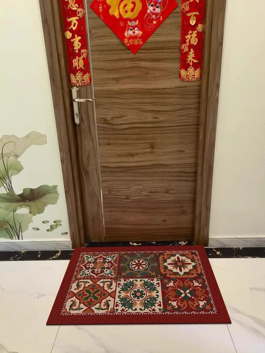 tapis extérieur antidérapant imperméable résistant bactéries motifs floraux couleurs classiques vert olive blanc