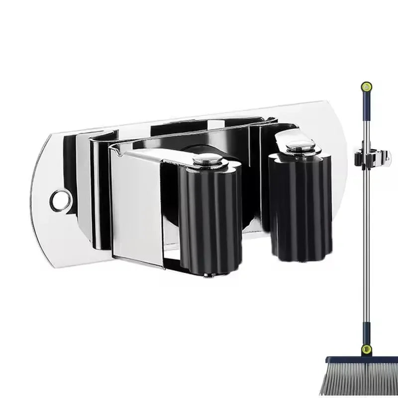 porte balai support mural acier inoxydable chrome moderne garage rangement