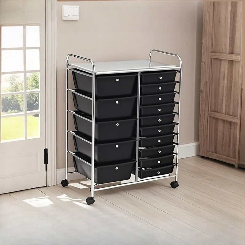 meuble tiroirs mobile noir moderne réutilisable portable cinq niveaux salon stockage multifonctionnels roulettes