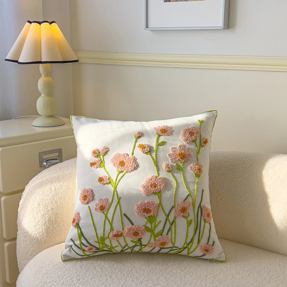 taies d'oreiller brodées motifs floraux coton polyester 45x45cm couleurs variées décoration intérieure coussins décoratifs